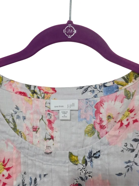 J. Jill Floral Scoop-Neck Crochet Sleeve Line Blouse - White with Pink & Blue - Picture 4 of 7